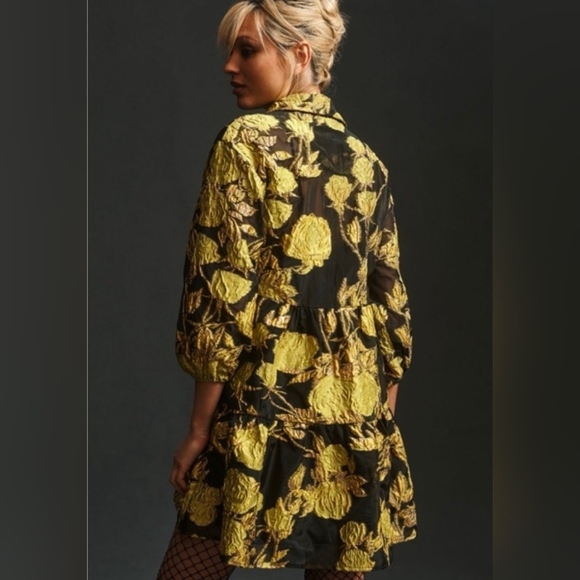 Anthropologie The Bettina Tiered Shirt Dress Minu Jacquard Edition Small - Picture 3 of 10